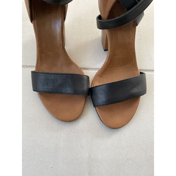 Fabianelli Sandals Heels Open Toe Strappy Leather Brown Black FLAW - Picture 3 of 15